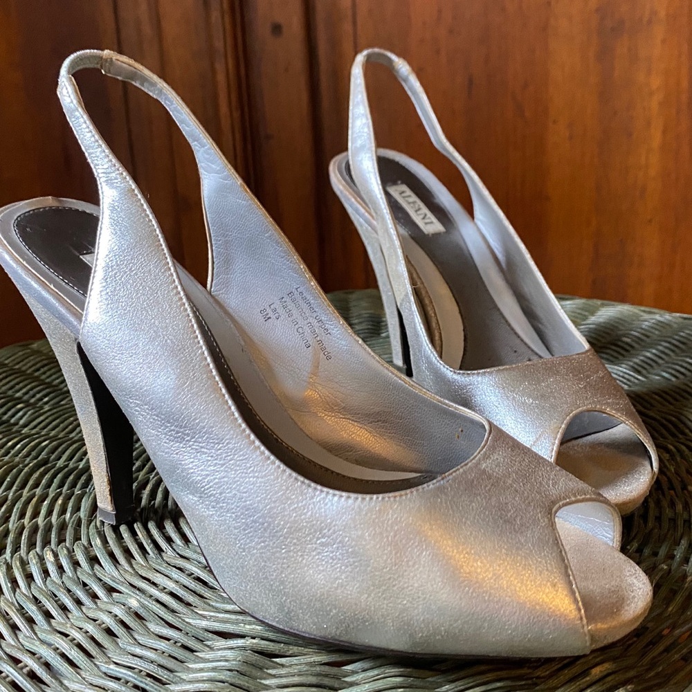 Silver Alfani slingback heels, 8M